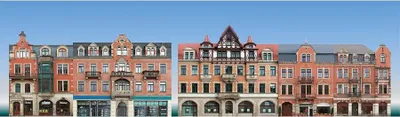 Produktbild von Auhagen 42501 H0/TT Halbrelief-Hintergrundkulisse  Set mit 5 Bürgerhaus-Fassaden
