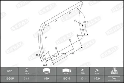 Produktbild von BERAL Bremsbelagsatz Trommelbremse KBL19604.1-1621 Hinten 190mm 6,1kg