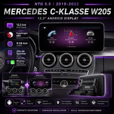 Produktbild von 10,25" Android 13 Display NTG 5.5 C-Klasse W205 CarPlay & Android Auto Snapdragon 685 8GB 256GB