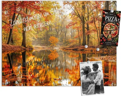 Produktbild von Magnettafel 120x90cm Pinnwand Whiteboard beschreibbar - Herbstwald am See