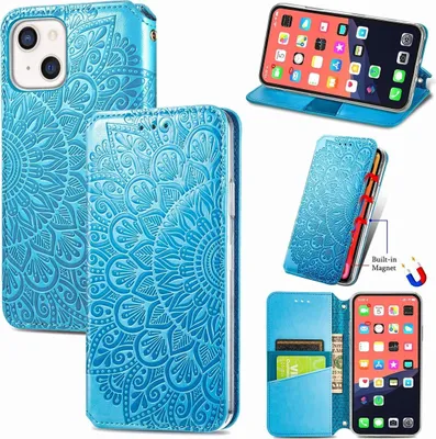Produktbild von König Design Hülle kompatibel mit Apple iPhone 13 Kunstleder Handyhülle - Handy Case Blau