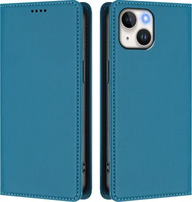 Image de Etui en cuir pour iPhone 14/iPhone 13, étui magnétique en cuirPolyuréthaneavec support Lac bleu