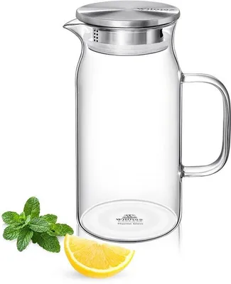 Image de Carafe en verre borosilicaté Unyqoos®, avec couvercle en acier inoxydable, résistante à la chaleur et lavable au lave-vaisselle, idéale pour les boissons chaudes et froides