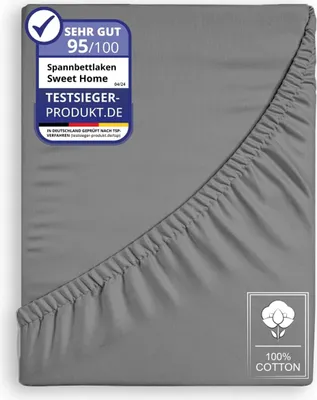 Produktbild von Jersey Spannbettlaken Spannbetttuch 100% Baumwolle Bettlaken Betttuch 135GSM Anthrazit 90x200cm