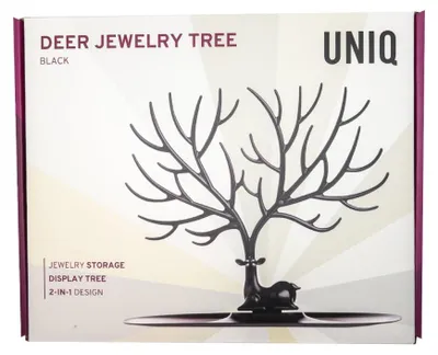 Produktbild von UNIQ Oh my Deer Schmuckbaum Schwarz - Vitu Eleganter Schmuckständer Hirsch Geweih mit Schale