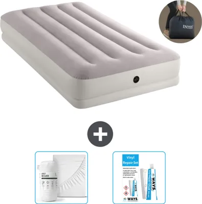 Produktbild von Intex Luftbett - 1 Person - 99 x 191 x 30 cm - Grau - Inklusive Pumpe - Spannbettuch en Reperaturset