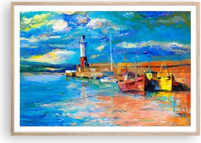 Produktbild von Gerahmtes Poster - Rahmen in heller Eiche - Leuchtturm Meer - 100x70 cm - Wand Bild - Wanddeko - Wandbilder - Wandposter - Bilderrahmen - Bilder - Kunstdruck - Wandbild - P2NAA100x70-3693