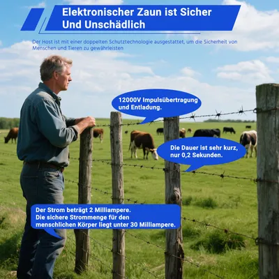 Imagen del producto de Cercado eléctrico para ganado - Sistema de cercado eléctrico para animales - Alcance de 10 km - 12 V - Color azul