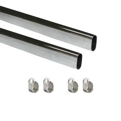Produktbild von Emuca Satz von 2 ovale Korpusschienen 30x15mm Länge 0,75m mit Halterungen, Stahl und Zamak, Verchromt