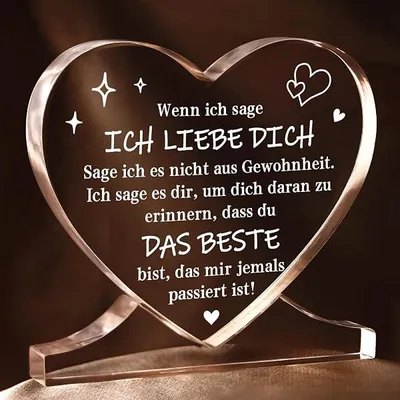 Produktbild von Ich Liebe Dich Geschenke, Hochzeitstag Jahrestag Geschenk für Ihn und Sie, Herzförmiges Acryl Heimat Dekoration, Ehefrau Geschenk Geburtstag oder Weihnachten
