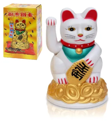 Produktbild von Winkende Japanische Glückskatze - Wackelfigur für Büro und Schreibtisch - Scherzartikel und Abschiedsgeschenk für Kollegen - Wichtelgeschenk (Weiß)