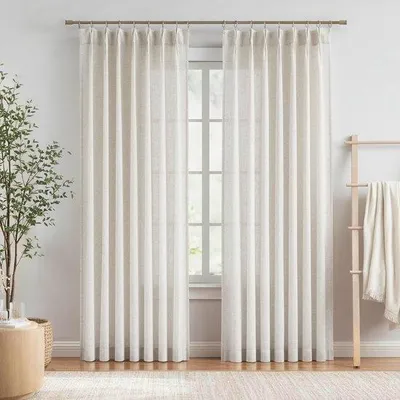 Zdjęcie produktu dla Zasłony 241 cm - Z tkaniny przypominającej len, półprzezroczyste - Przepuszczają światło - Idealne do salonu lub sypialni - Luxento