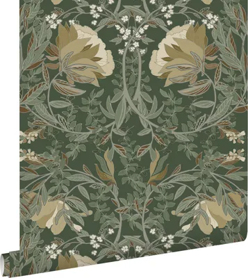 Zdjęcie produktu dla ESTAhome Tapeta vintage kwiaty w stylu secesyjnym ciemnej zieleni 53 cm x 10.05 m