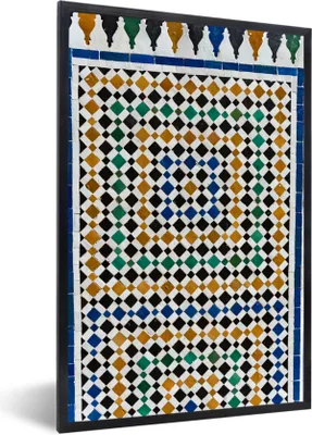 Produktbild von MuchoWow® Gerahmtes Poster Ein marokkanisches Mosaik, das wie eine Art Labyrinth aussieht 20x30 cm - Poster mit Schwarzem Bilderrahmen Wandposter Rahmen Foto Bilder - Drucken - Bilder Poster im Rahmen