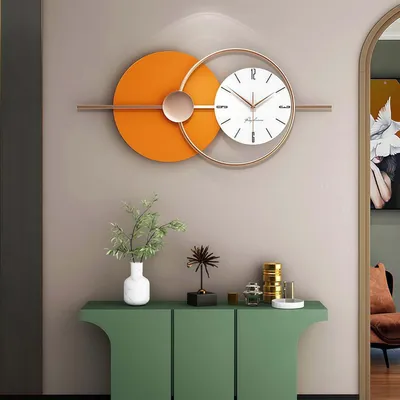 Produktbild von Große Stille Wanduhr - Modernes Design in Orange und Weiß, XXL Format für Wohnzimmer und Büro
