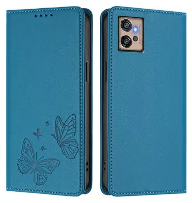Obrázek produktu pro Kožené pouzdro pro Motorola Moto G32, motýlí ražbou, peněženkové flip pouzdro se stojánkem Modrá