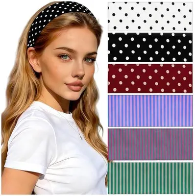 Produktbild von Haarband mit Punktmuster, 6 Stück, Damen-Stirnbänder, elastische Stirnbänder für Frauen zum Sport und als Yoga-Haaraccessoire