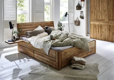Produktbild von Bett Kolding Sonderl. 180x220 Sonderhöhe Wildeiche Kopfteil Schubkasten Blenden