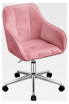 Produktbild von Homeoffice Stuhl, Schreibtischstuhl, Drehstuhl, Schminkstuhl, höhenverstellbar, bis 150 kg belastbar, mit Armlehnen, Samtsitz, Rosa+Silber