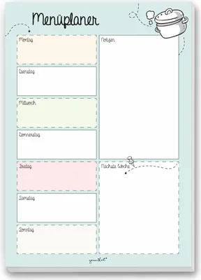 Produktbild von Menüplaner in DIN A4 I 50 Blatt I Block Essensplaner für die ganze Woche I aus Abreißpapier I dv_225
