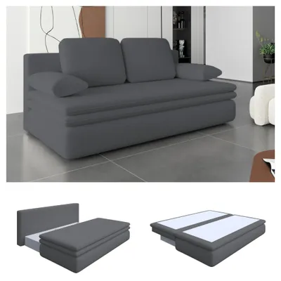 Produktbild von Schlafsofa Fondi mit Bettkasten und Kissen, Sofa mit Schlaffunktion Boucle Stoff (Dunkelgrau - Fredo 40)