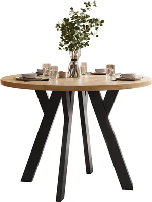 Produktbild von Runder Ausziehtisch VOLTA LOFT, Tischplatte Eiche Craft Gold, Beine schwarz