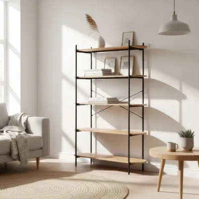 Immagine prodotto di Libreria Hanoi20B con 5 Ripiani Rovere e Struttura in Metallo Nero