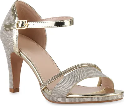 Produktbild von VAN HILL Damen Riemchensandaletten Sandaletten Party Strass Schuhe 841498, Farbe: Gold, Größe: 37