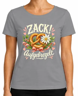 Obrázok produktu pre Zack! Tričko s motívom Oktoberfestu, štýl "Wiesn", tradičný nemecký outfit, kožené nohavice, dámske tričko, sivé, veľkosť XXL