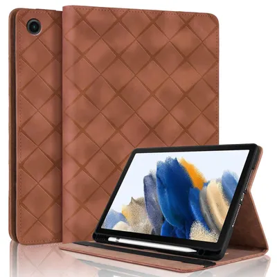 Produktbild von Für Samsung Galaxy Tab A9 aufstellbare Rhombus Muster Kunstleder Hülle Tasche Braun