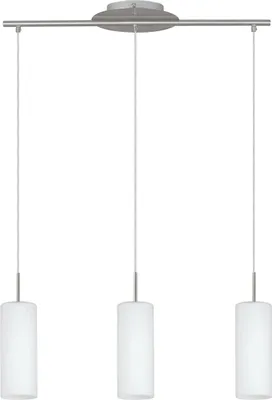 Produktbild von EGLO Pendellampe Troy 3, 3 flammige Pendelleuchte, Material: Stahl, Farbe: Nickel matt, Glas: satiniert weiß, Fassung: E27, L: 72 cm