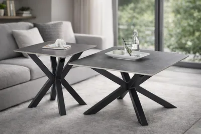 Produktbild von Couchtisch >Janin< (2er-Set) Steinoptik-grau / schwarz- 80x45x80 / 55x55x55 (B/H/T)