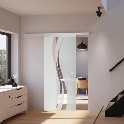 Produktbild von inova Glasschiebetür 880 x 2035 mm, Wellen-Motiv, Komplettset mit Quadratgriff, Softclose beidseitig