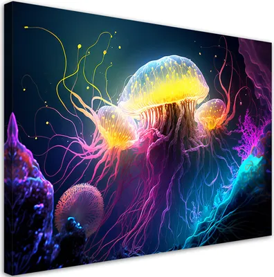 Produktbild von Leinwandbild Qualle unter Wasser 100x70 Feeby Bunt bild für die wand bereit zum aufhängen