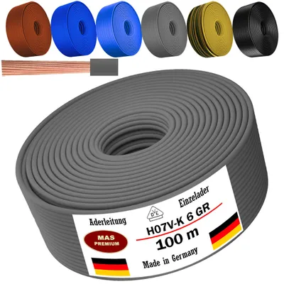 Produktbild von 100m Aderleitung H07 V-K GR 1x6 mm² Grau Einzelader flexibel
