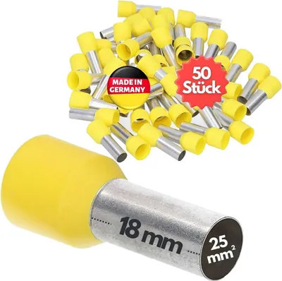 Produktbild von 50 Stück Kalitec AE2518GE Aderendhülsen isoliert 25mm² 18mm lang gelb I Germany I Industriequalität
