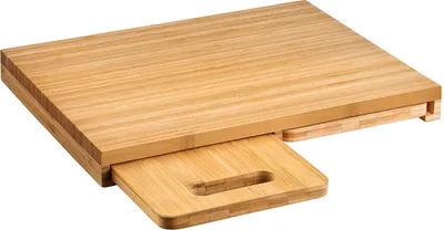Produktbild von KESPER Schneidebretter 3er-Set Bambus  – 1 großes Brett (39,2x30x3,8 cm) mit 2 integrierten, herausziehbaren Brettern – platzsparend – 58360