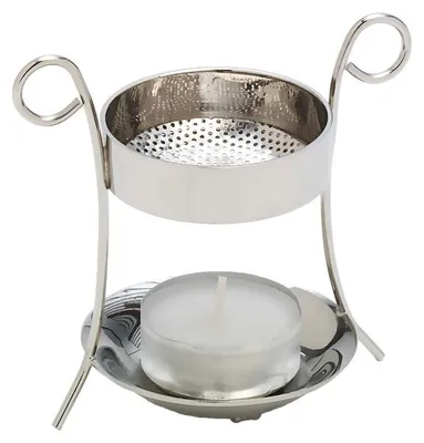 Wierookstandaard mit Teelicht, Messing vernickelt, 9,5 cm