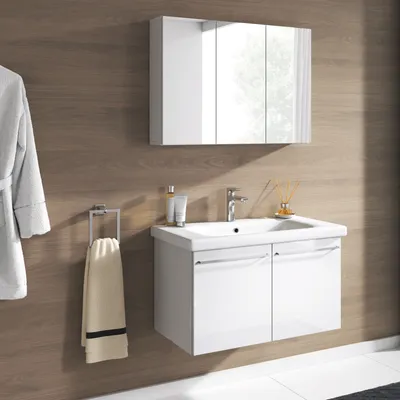 Produktbild von Badmöbel Set Corsica 2 tlg. Hochglanz Weiss Spiegelschrank Waschbeckenschrank 80cm
