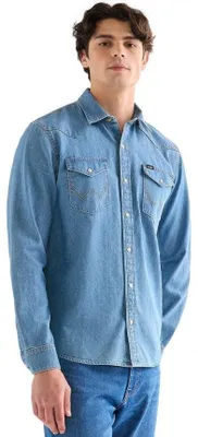 Produktbild von Wrangler | Herren Jeanshemd Western Shirt blau Baumwolle Denim Regular Fit Größe XXL