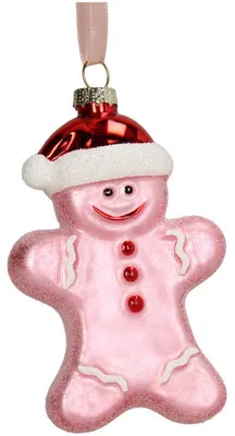 Imagen del producto de Colección navideña: adornos de vidrio rosa con forma de jengibre, 9 cm