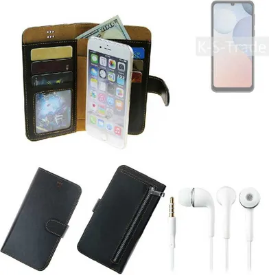 Produktbild von TOP SET Handy Hülle Schutz Hülle kompatibel mit Ulefone Note 6T  schwarz aus Kunstleder + Kopfhörer Smartphone Tasche vollwertige Geldbörse