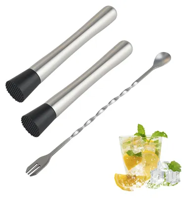Cocktailstampfer-Set 2 Stück mit Barlöffel, Edelstahl, 20 cm