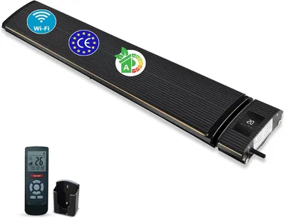 Produktbild von Infrarot-Terrassenheizung, 1800 oder 2400 Watt – Schwarzer Terrassenstrahler mit WLAN – 165 x 18 x 7,3 cm
