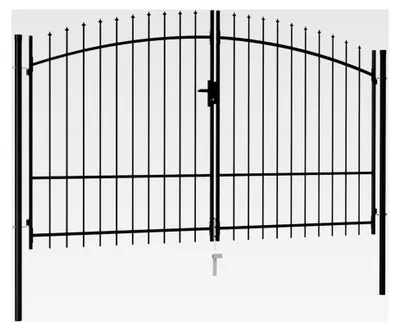 Produktbild von Doppelflügeltor mit Speerspitzen aus Stahl 3 x 1,75 m Schwarz für Garten, Innenhof oder Terrasse