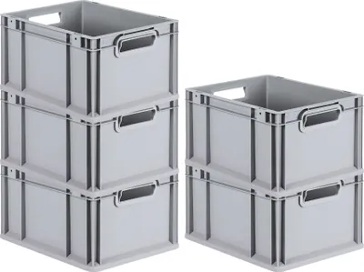 Produktbild von SparSet 5x Eurobox NextGen Economy | Griffe offen |HxBxT 22x30x40cm | 20 Liter | Eurobehälter, Transportbox, Transportbehälter, Stapelbehälter