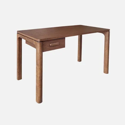 Produktbild von sweeek - Schreibtisch aus Heveaholz Platte mit Eichenfurnier 1 Schublade - Nussbaumfarben