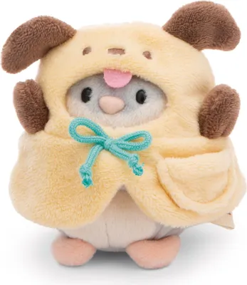 A stuffed toy hamster wearing a dog costume.