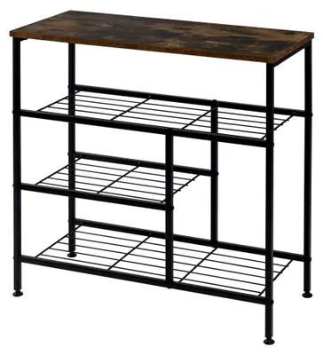 Produktbild von Schuhregal mit 4 Ebenen, Schuhaufbewahrung aus Metall und MDF, offener Schuhschrank, Schuhorganizer in Schwarz für Flur und Eingangsbereich, 70 x 71 x 30 cm