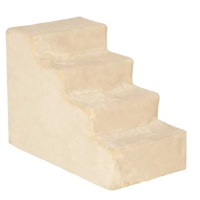 Image de Escalier pour animaux D06-091BG, 4 marches, avec couvercle amovible, en peluche, beige, 60 x 35 x 44 cm